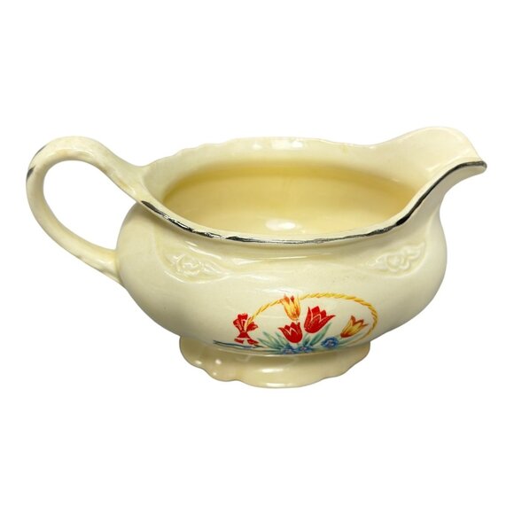 Homer Laughlin Virginia Rose Tulips in a Basket Creamer Gold Trim - Picture 2 of 7